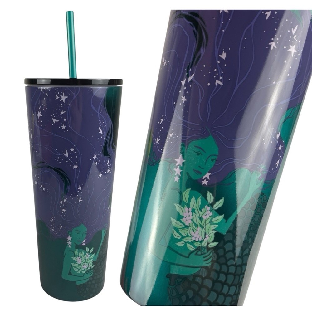 Starbucks 2025 Mermaid Green Purple Stainless Steel Venti 24 oz Cold Cup NWT